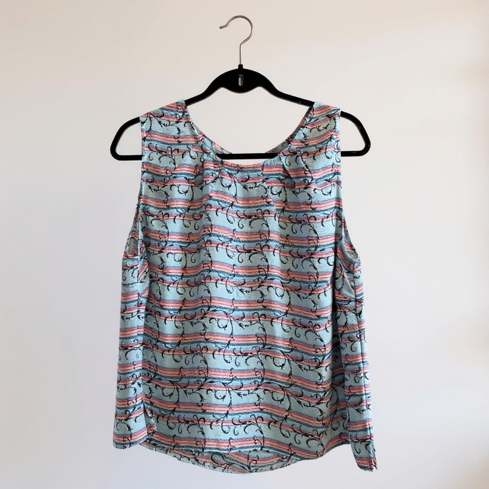 Talbots Womens Sleeveless Top 1X‎ Multicolor Striped Pattern With Black Swirls